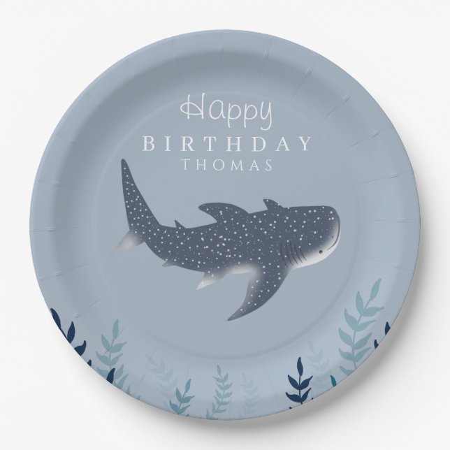 Assiettes En Carton Bleu adorable sous la mer Manta Ray Anniversaire (Devant)