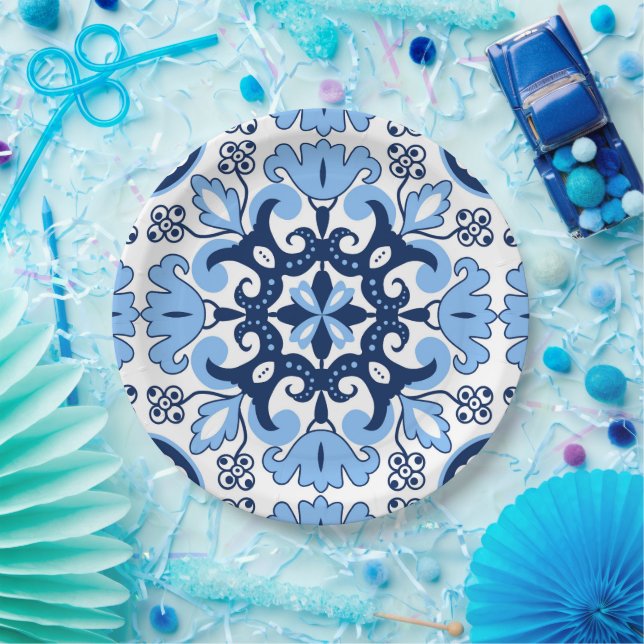 Assiettes En Carton 💙 bleu azulejos (Fête)