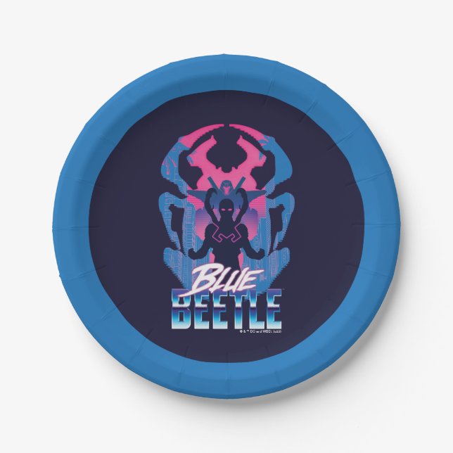 Assiettes En Carton Bleu Beetle Rétrowave contre graphique (Devant)