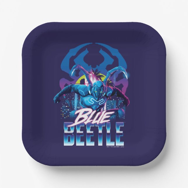 Assiettes En Carton Bleu Beetle Rétrowave Ville coucher du soleil (Recto)