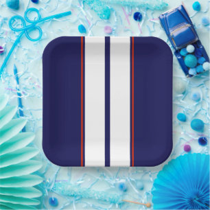 Assiettes En Carton Bleu, blanc et rouge Classy