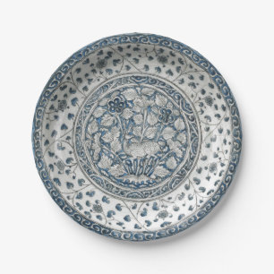 Assiettes En Carton Bleu blanc faux porcelaine chinoiserie cerf floral