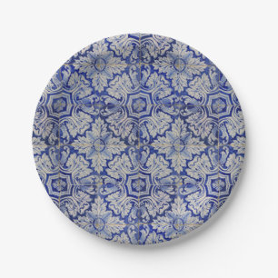 Assiettes En Carton Bleu & Blanc Méditerranéen Vintage motif floral