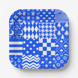 Assiettes En Carton Bleu Blanc Mixte Motif Conception