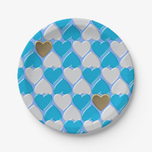 Assiettes En Carton Bleu, blanc motif bavarois.