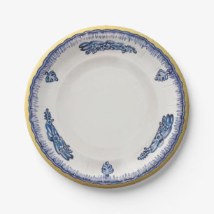 Assiettes En Carton Bleu blanc motif floral céramique look Vintage