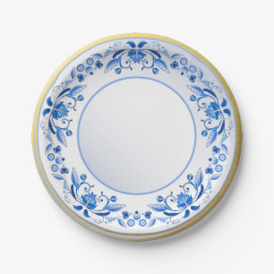 Assiettes En Carton Bleu blanc motif floral céramique look Vintage 