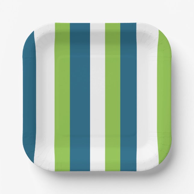 Assiettes En Carton Bleu Blanc Vert Fête des Grilles Vertes (Recto)