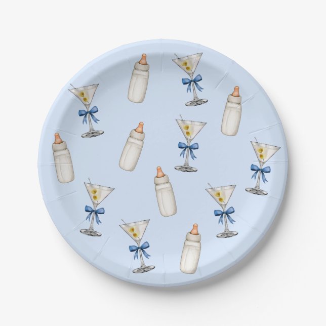 Assiettes En Carton Bleu Bow Martinis Baby Bottings Baby shower (Devant)