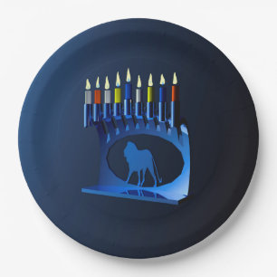 Assiettes En Carton Bleu brillant Chanukkah Menorah