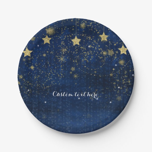 Assiettes En Carton Bleu brillant et Gold Starry Celestin Party (Devant)