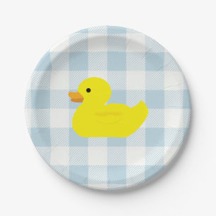 Assiettes En Carton Bleu canard en caoutchouc En vichy Motif