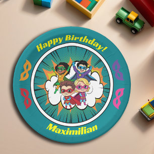 Assiettes En Carton Bleu Cartoon Superhero Comédie Livre Anniversaire
