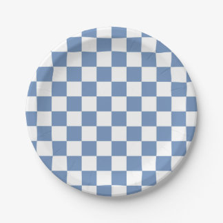Assiettes En Carton Bleu Checkered/gris et blanc
