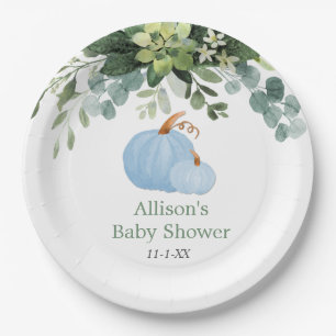 Assiettes En Carton Bleu citrouille automne baby shower d'eucalyptus