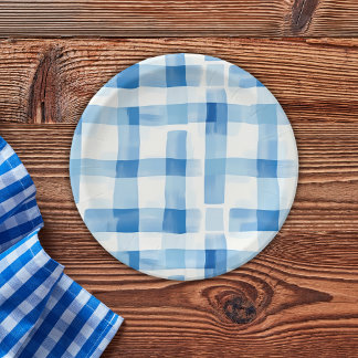 Assiettes En Carton Bleu classique et blanc En vichy À damiers Motif
