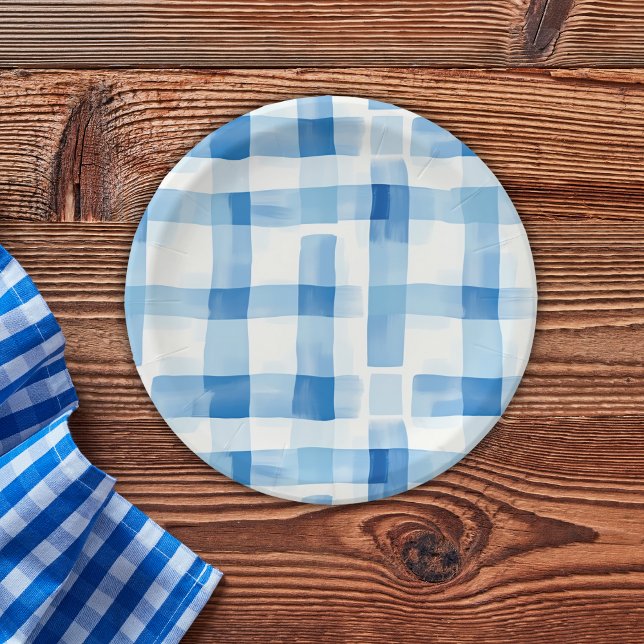 Assiettes En Carton Bleu classique et blanc En vichy À damiers Motif (Créateur téléchargé)