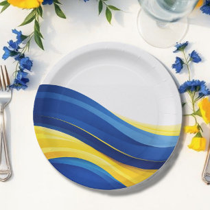 Assiettes En Carton Bleu cobalt et jaune
