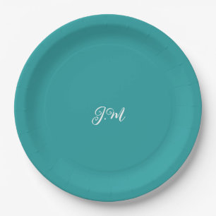 Assiettes En Carton Bleu couleur unie tendance pastel initiales nom