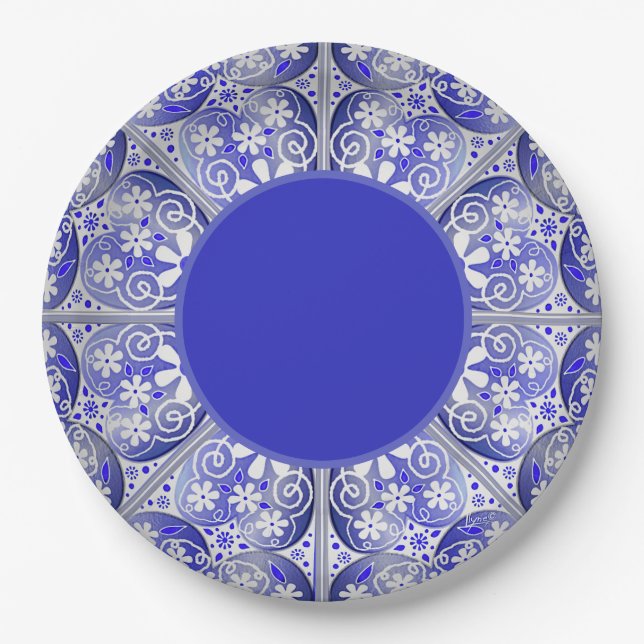 Assiettes En Carton Bleu de dentelle en céramique de Grèce (Devant)