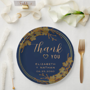 Assiettes En Carton Bleu de la marine Floral Gold Classy