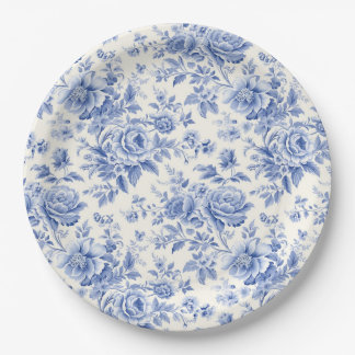Assiettes En Carton Bleu de toile à fleurs