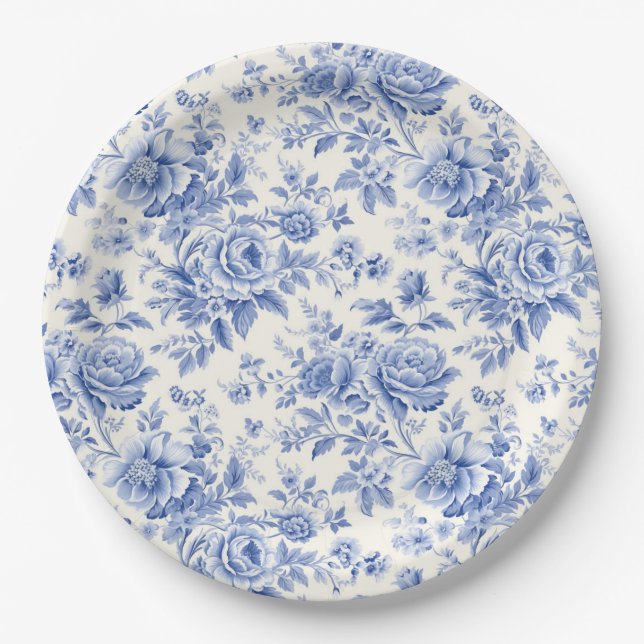 Assiettes En Carton Bleu de toile à fleurs (Devant)