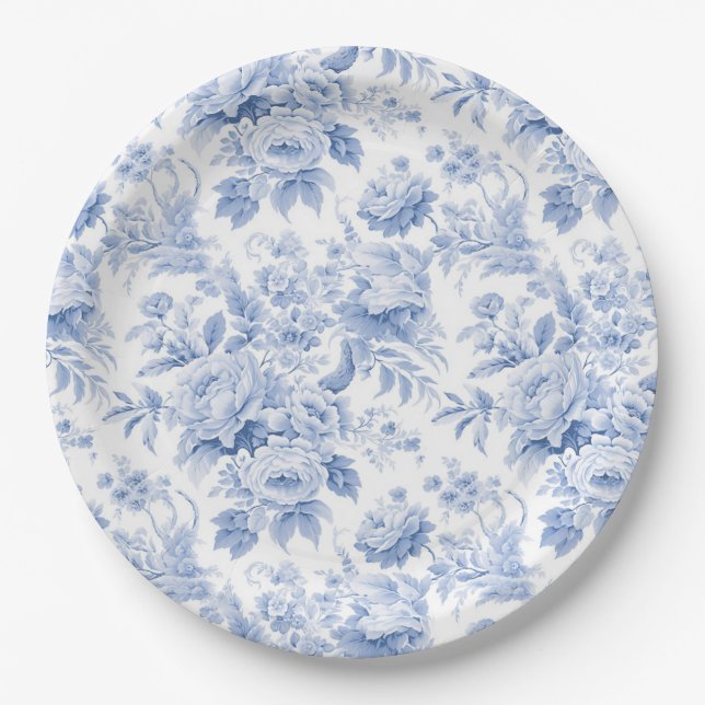 Assiettes En Carton Bleu de toile à fleurs (Devant)
