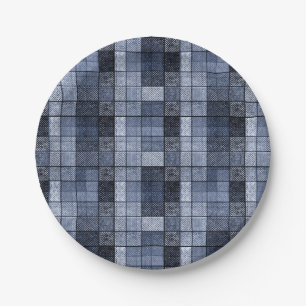 Assiettes En Carton Bleu, denim, tartan, plaid.