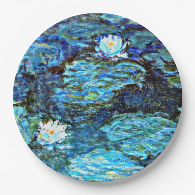 Assiettes En Carton Bleu des nénes d'eau par Monet (Devant)