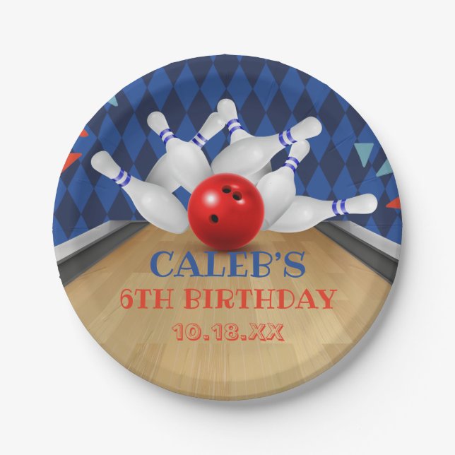 Assiettes En Carton Bleu Diamond Strike Bowling Anniversaire (Devant)