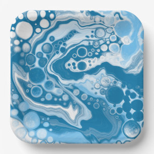 Assiettes En Carton Bleu Digital Fluid Art Marbre Pour Peinture Cellul