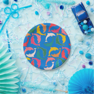 Assiettes En Carton Bleu d'impression dauphin