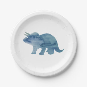 Assiettes En Carton Bleu Dinosaure Silhouette Tricératops Plaque en pa