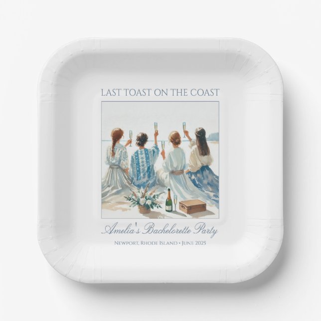 Assiettes En Carton Bleu Dusty Elegant Aquarelle Côte Dernier Toast (Recto)