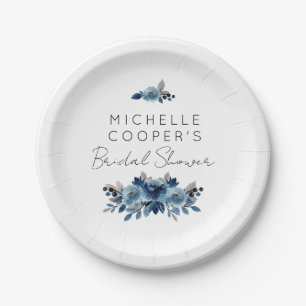 Assiettes En Carton Bleu Dusty minimaliste et floral marine