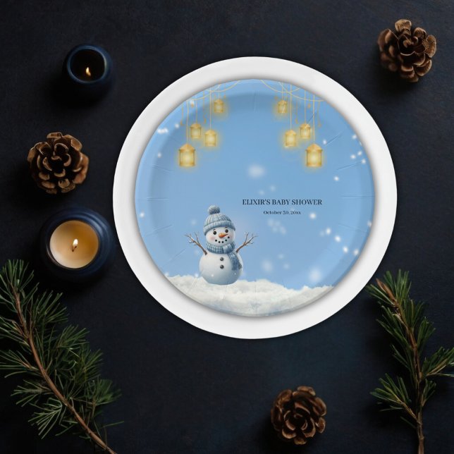 Assiettes En Carton Bleu Elegant Whimsical Winter Snowman Baby shower (Créateur téléchargé)