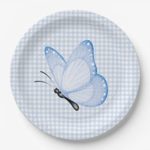 Assiettes En Carton Bleu En vichy Bébé Baby shower papillon garçon
