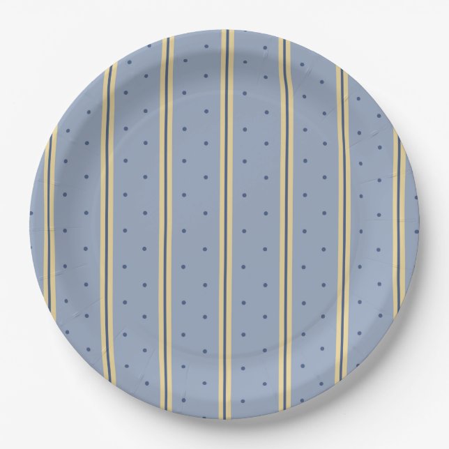 Assiettes En Carton Bleu et bande de sable rond (Devant)