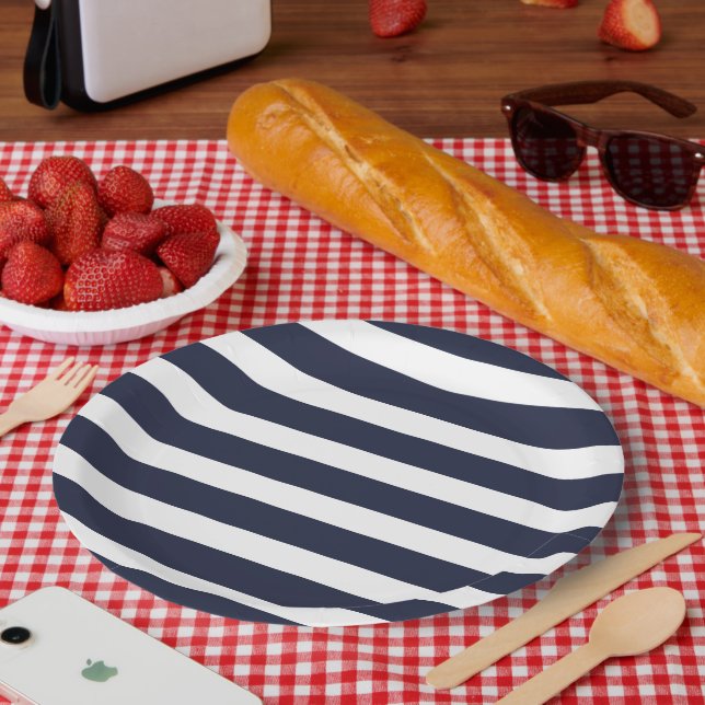 Assiettes En Carton Bleu et blanc de la marine (Pique-nique)