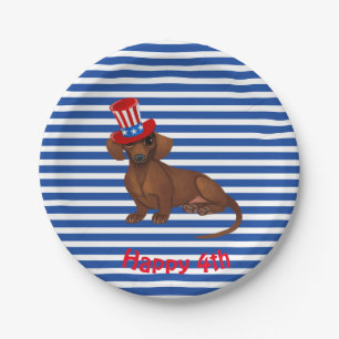 Assiettes En Carton Bleu et blanc rayures Juillet 4 Dachshund Plates