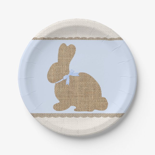 Assiettes En Carton Bleu et Burlap Grotte rustique Baby shower de Pâqu (Devant)