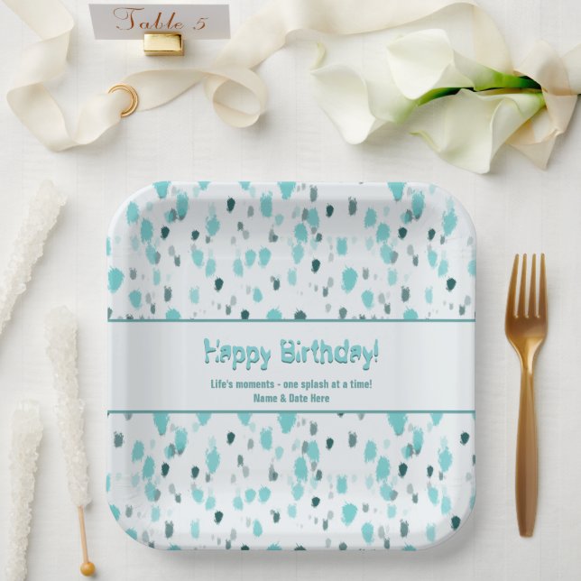 Assiettes En Carton Bleu et gris, peinture d'art Abstraite (Mariage)