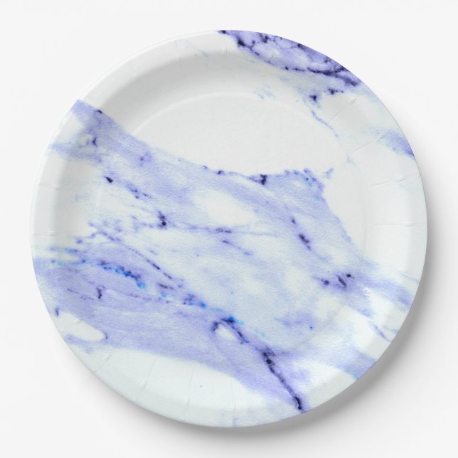 Assiettes En Carton Bleu et Marbre blanc (Devant)