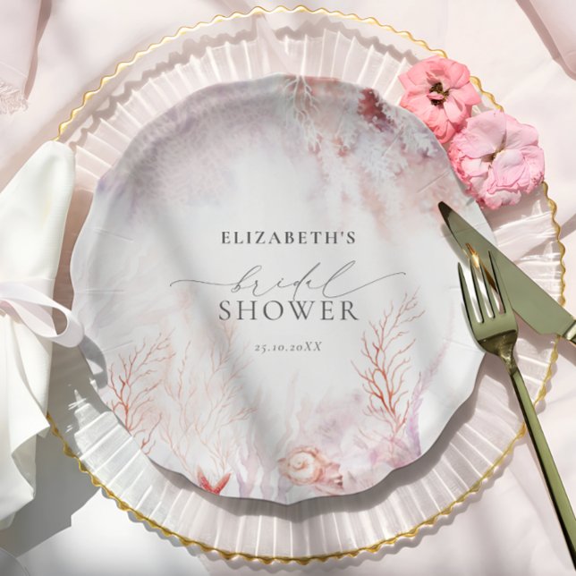 Assiettes En Carton Bleu et rose pâle Fête des mariées Flora (Créateur téléchargé)