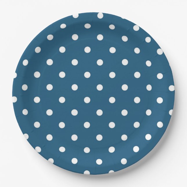 Assiettes En Carton Bleu foncé avec Pois (Devant)