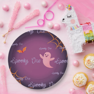 Assiettes En Carton Bleu foncé Petit Boo Halloween Plaque d'anniversai