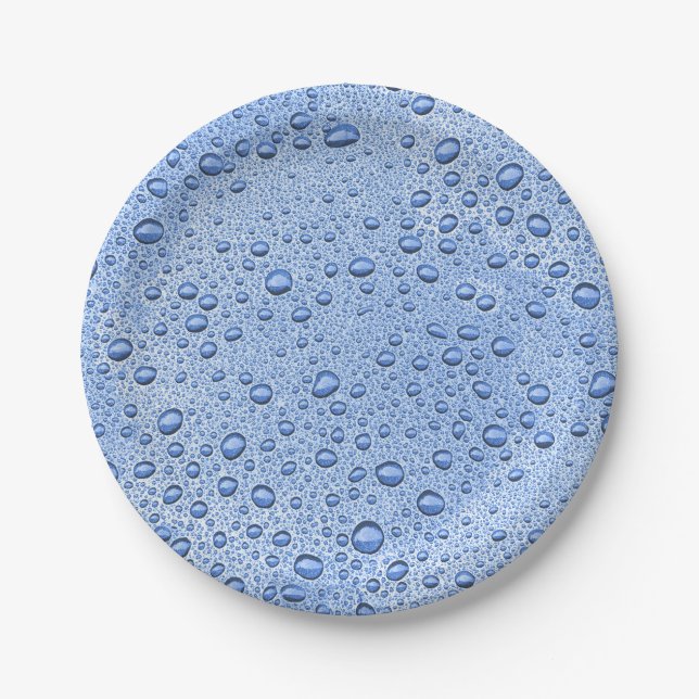 Assiettes En Carton Bleu gouttelettes d'eau (Devant)
