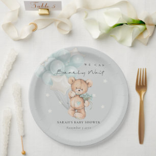 Assiettes En Carton Bleu gris Baby shower à ballon à oreille d'attente