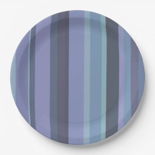 Assiettes En Carton Bleu-gris, bandes horizontales